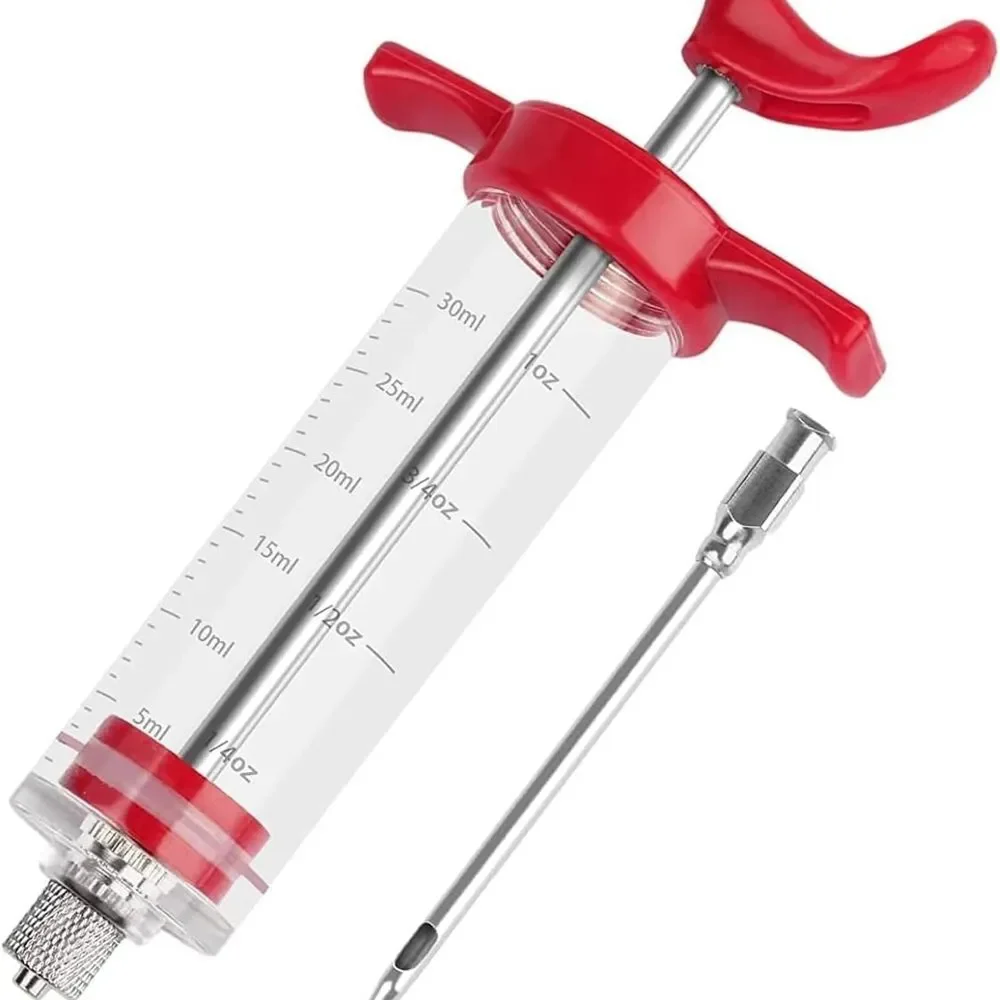 Red Marinade Injector Syringe for Cooking and Grilling